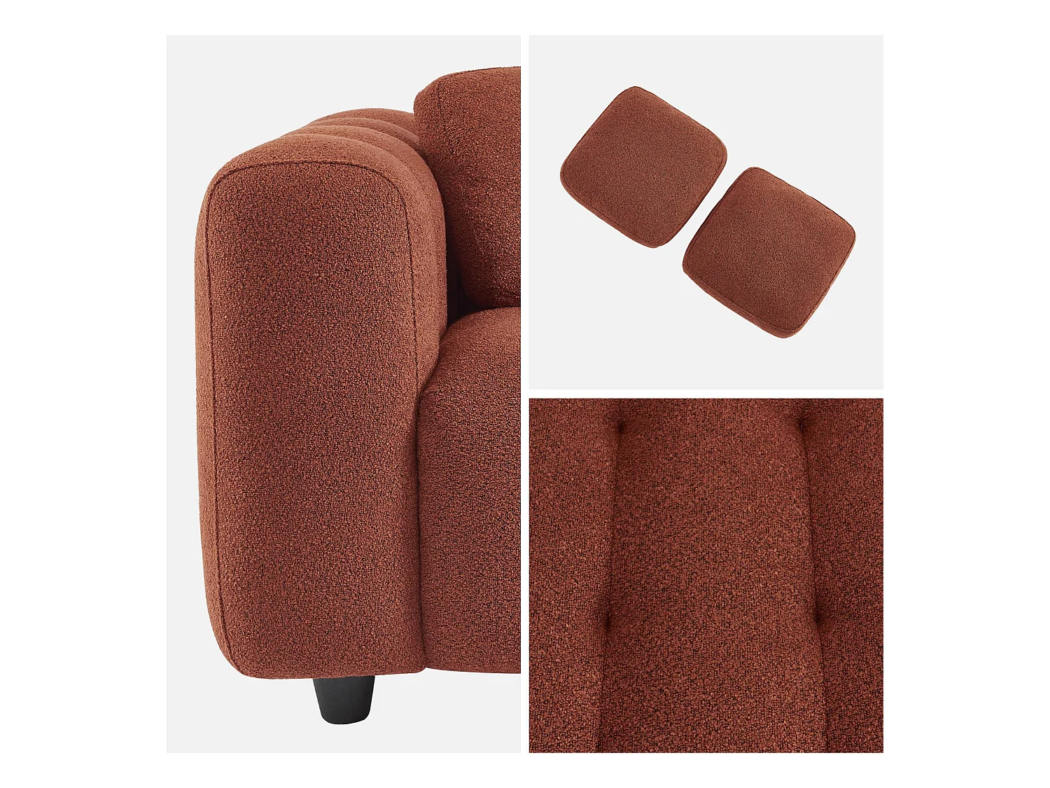 Divano a 2 posti, rivestito in tessuto bouclé testurizzato, terracotta