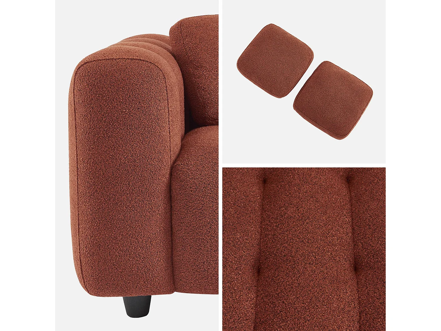 Divano a 2 posti, rivestito in tessuto bouclé testurizzato, terracotta