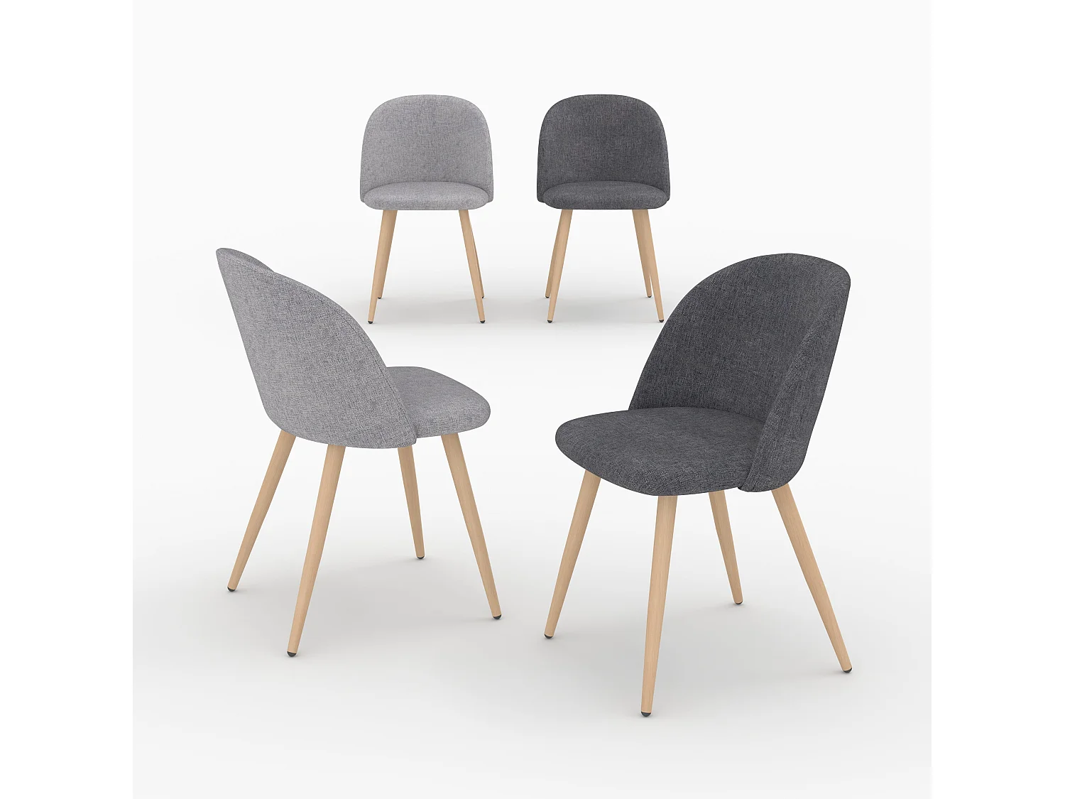 Set di 4 sedie in tessuto grigio scuro e grigio chiaro - Cozy