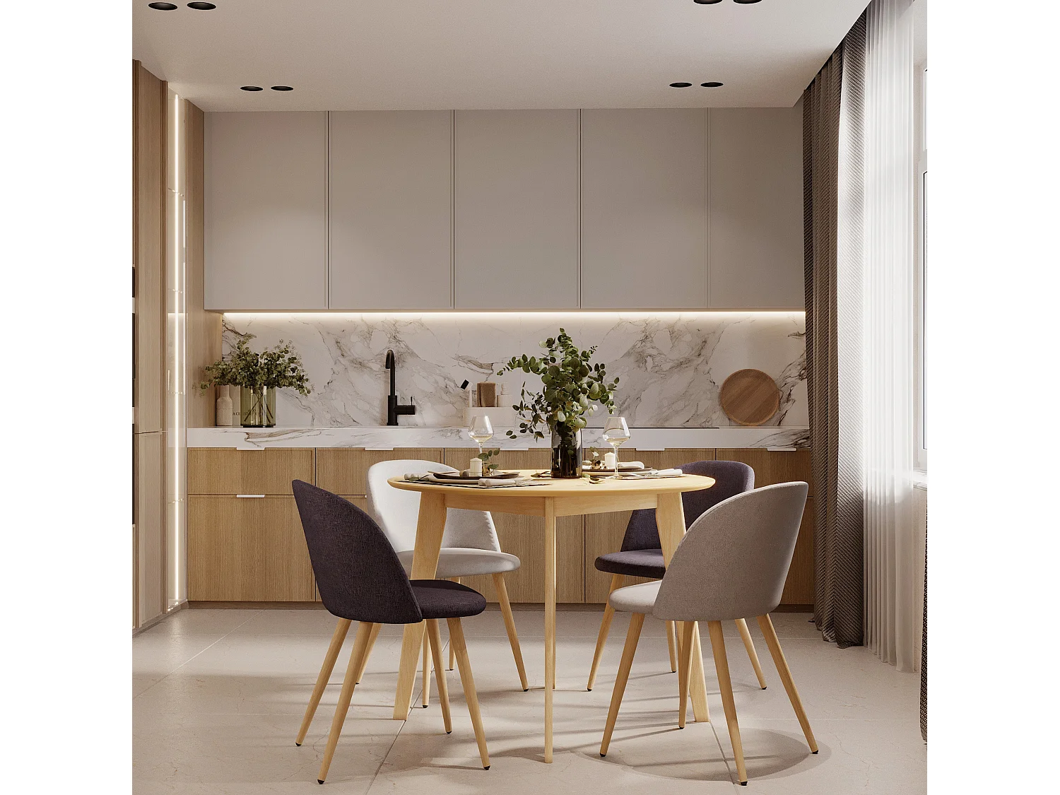 Set di 4 sedie in tessuto grigio scuro e grigio chiaro - Cozy