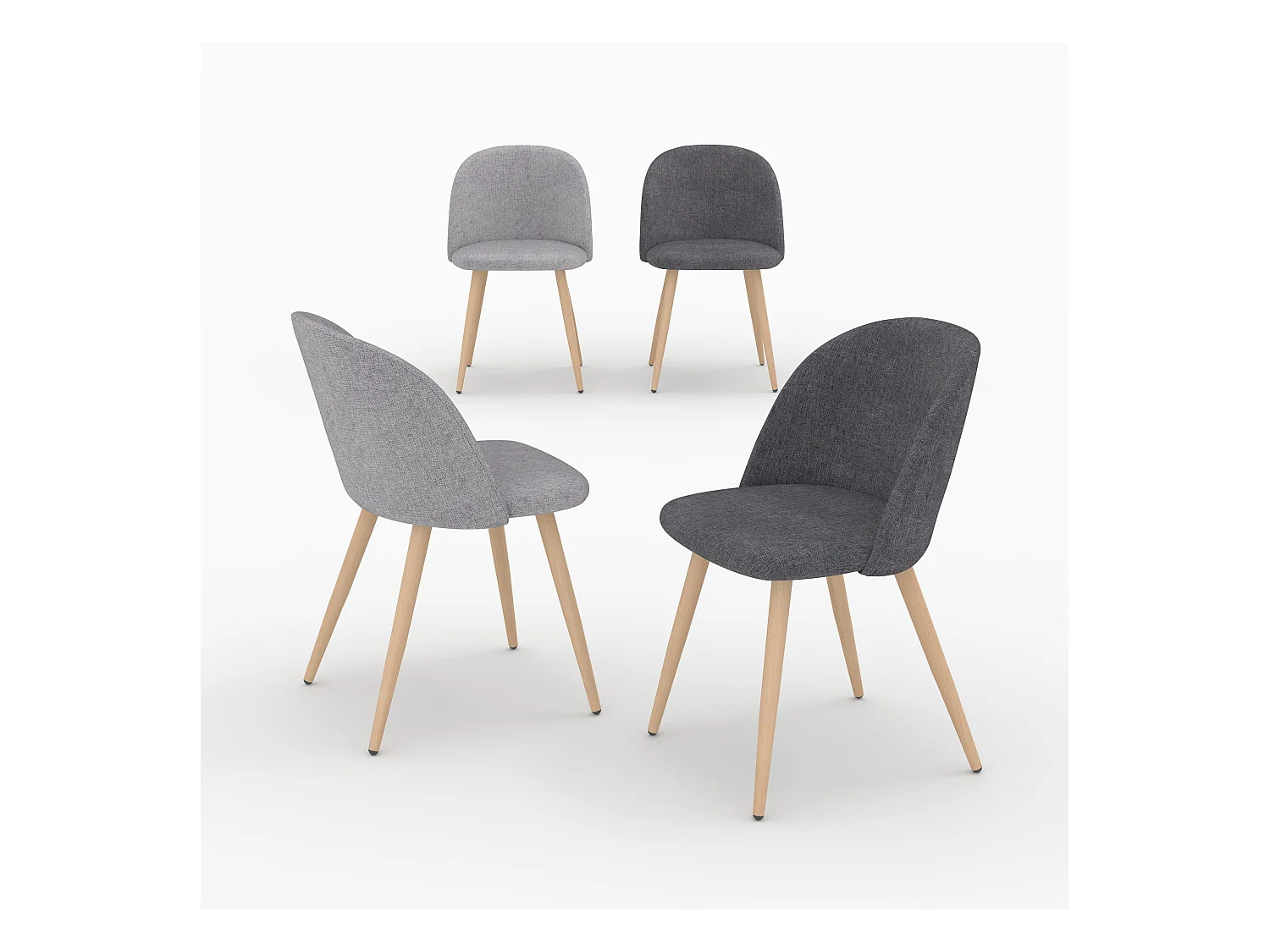 Pack 4 chaises en tissu gris foncé et gris clair - Cozy