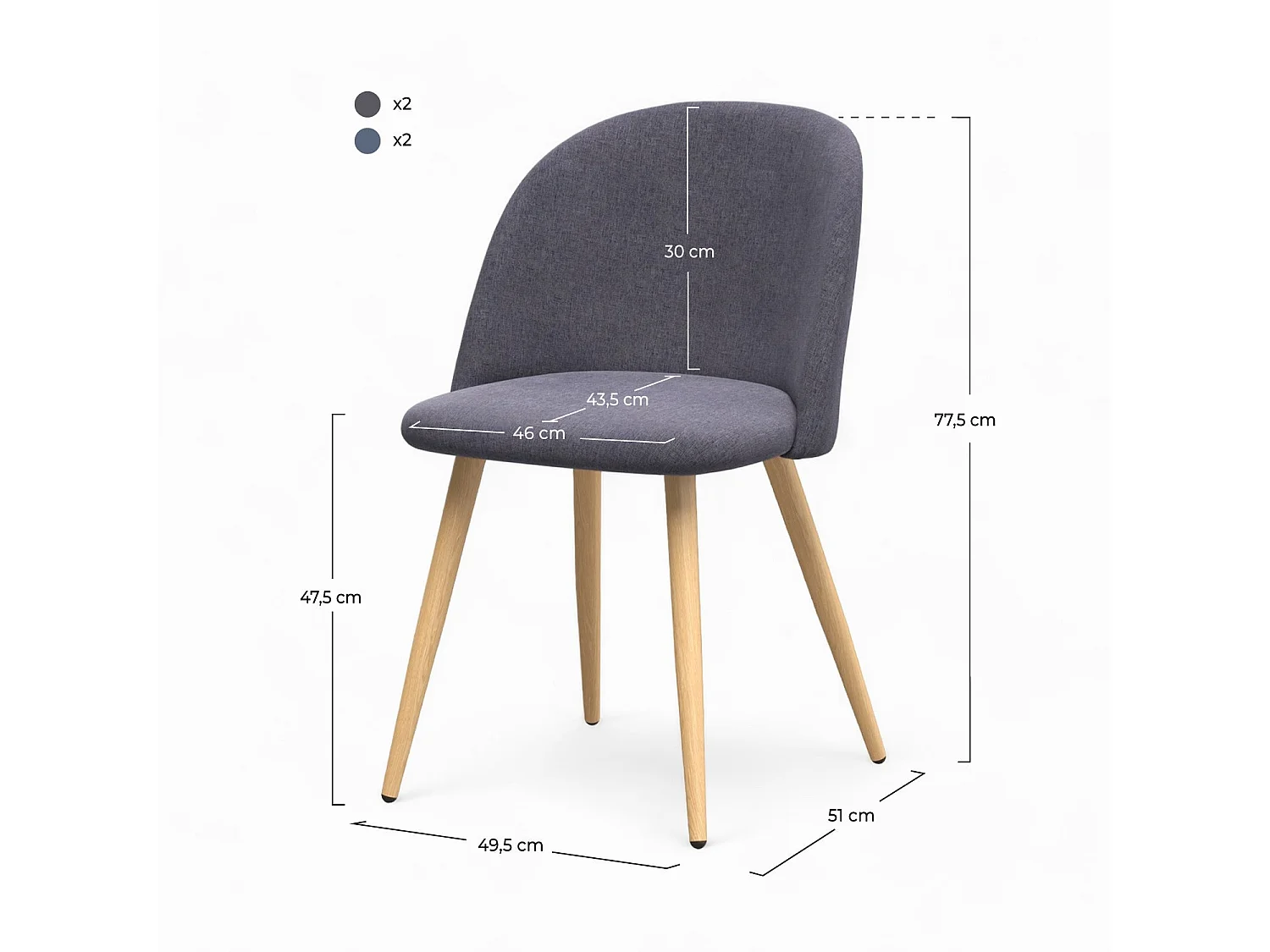 Pack 4 chaises en tissu gris foncé et gris clair - Cozy