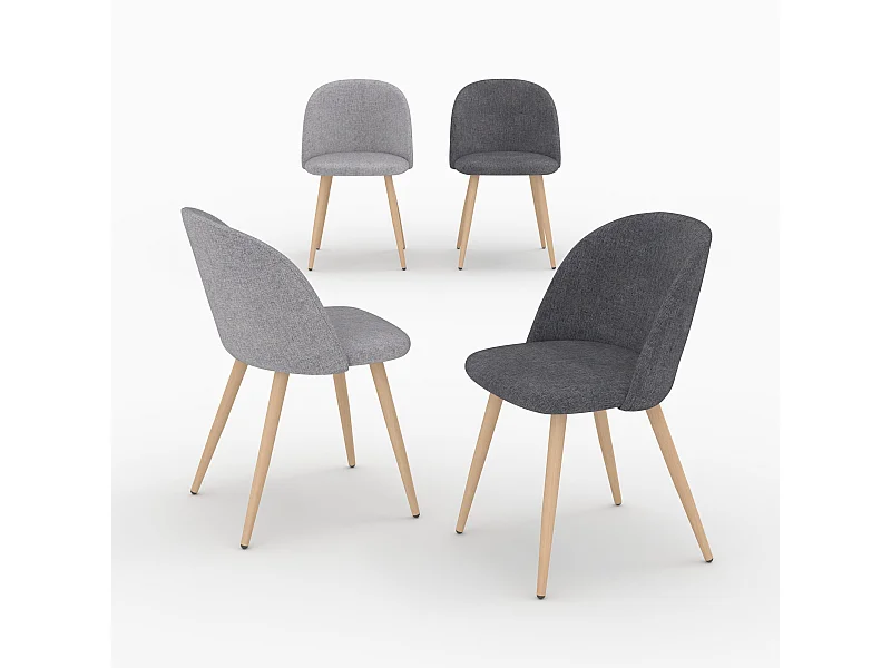 Set di 4 sedie in tessuto grigio scuro e grigio chiaro - Cozy