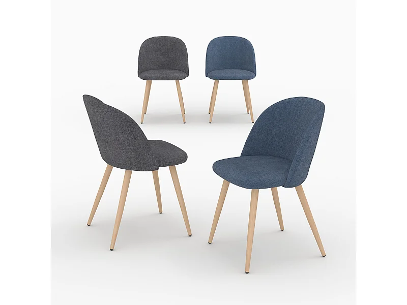 Set di 4 sedie in tessuto blu scuro e grigio scuro - Cozy