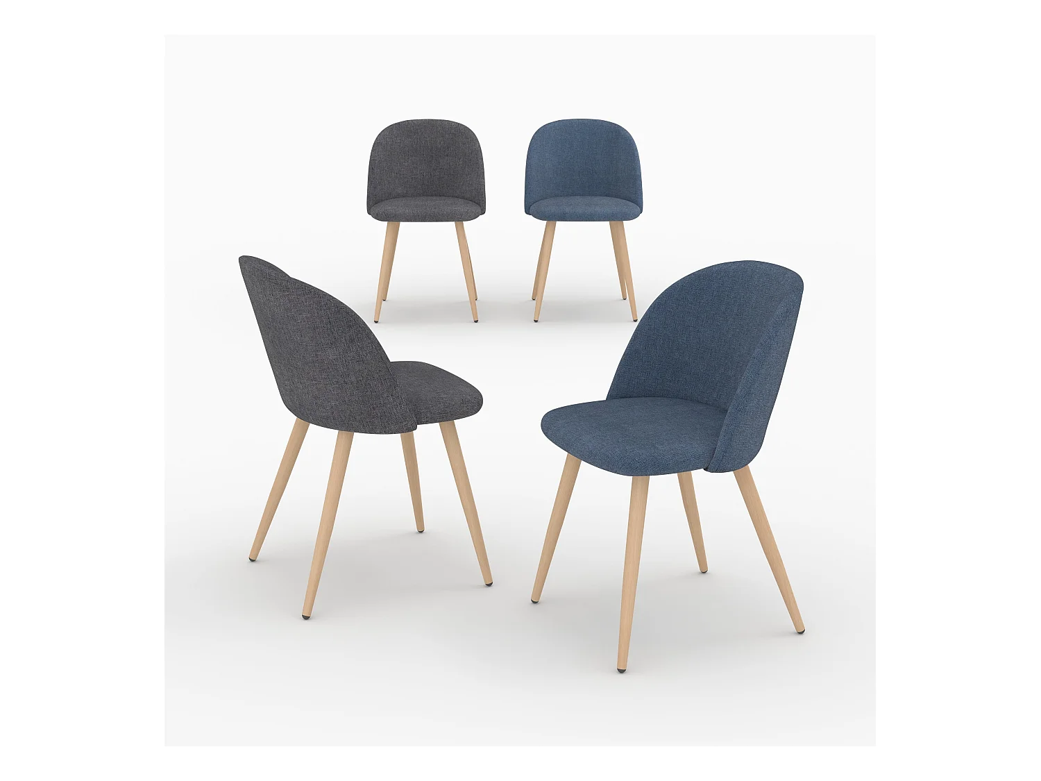 Pack 4 chaises en tissu bleu foncé et gris foncé - Cozy