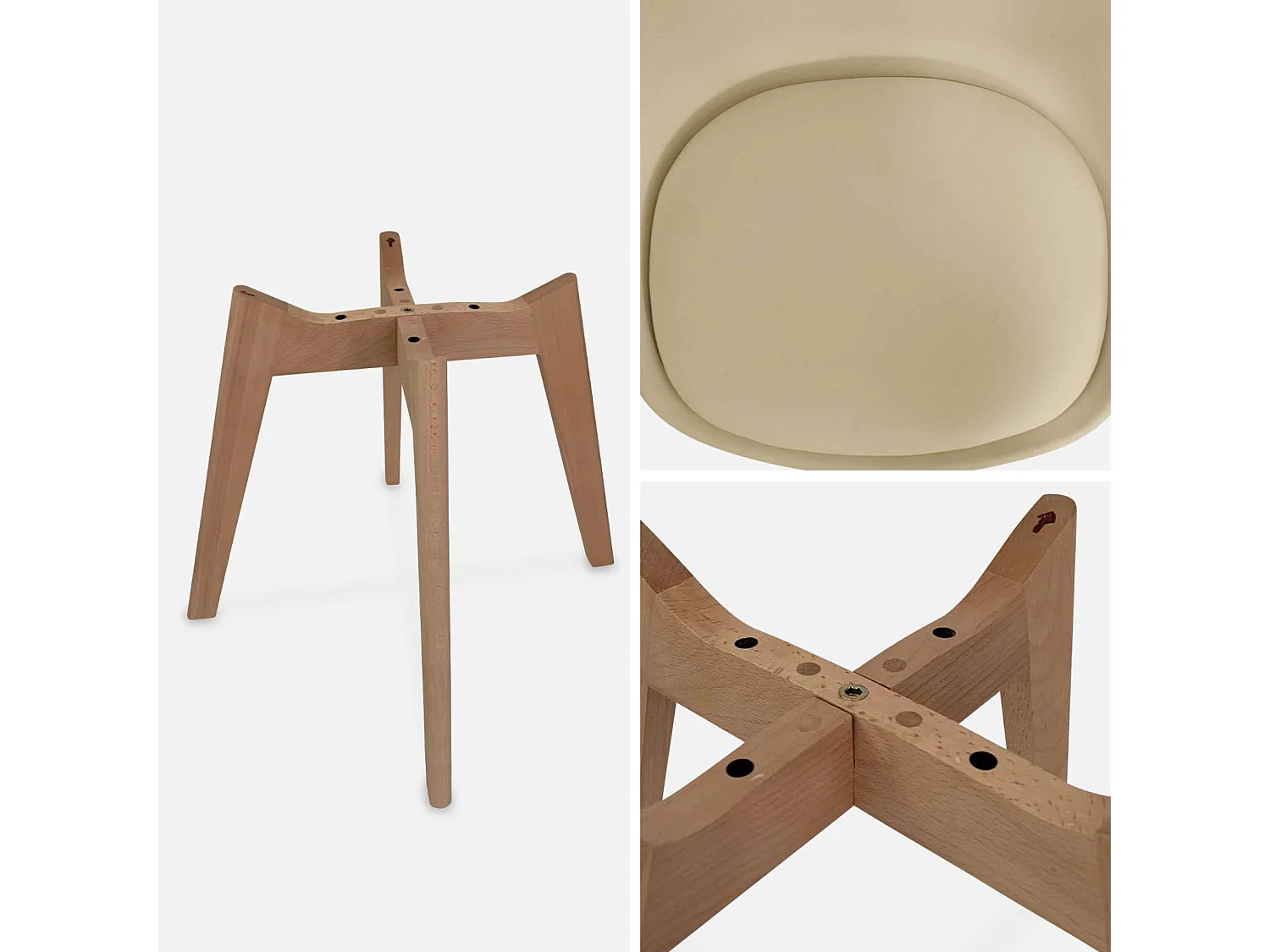 Lot de 4 chaises scandinaves. pieds bois de hêtre. chaise 1 place. cappucinno