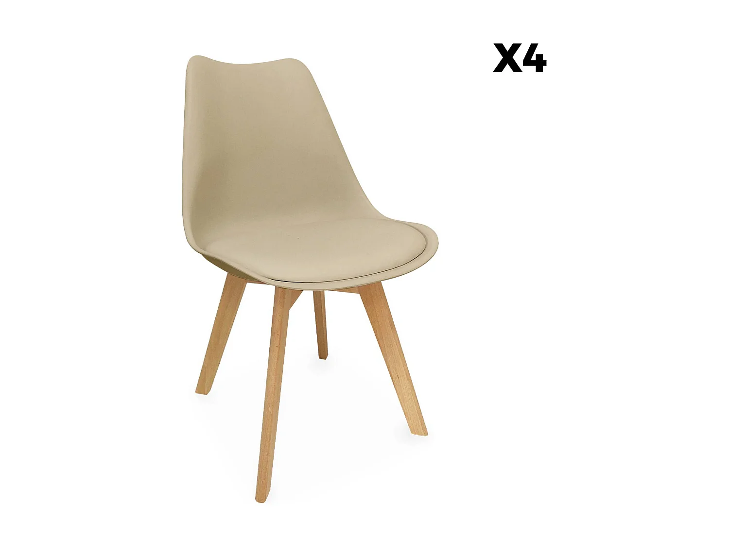 Lot de 4 chaises scandinaves. pieds bois de hêtre. chaise 1 place. cappucinno