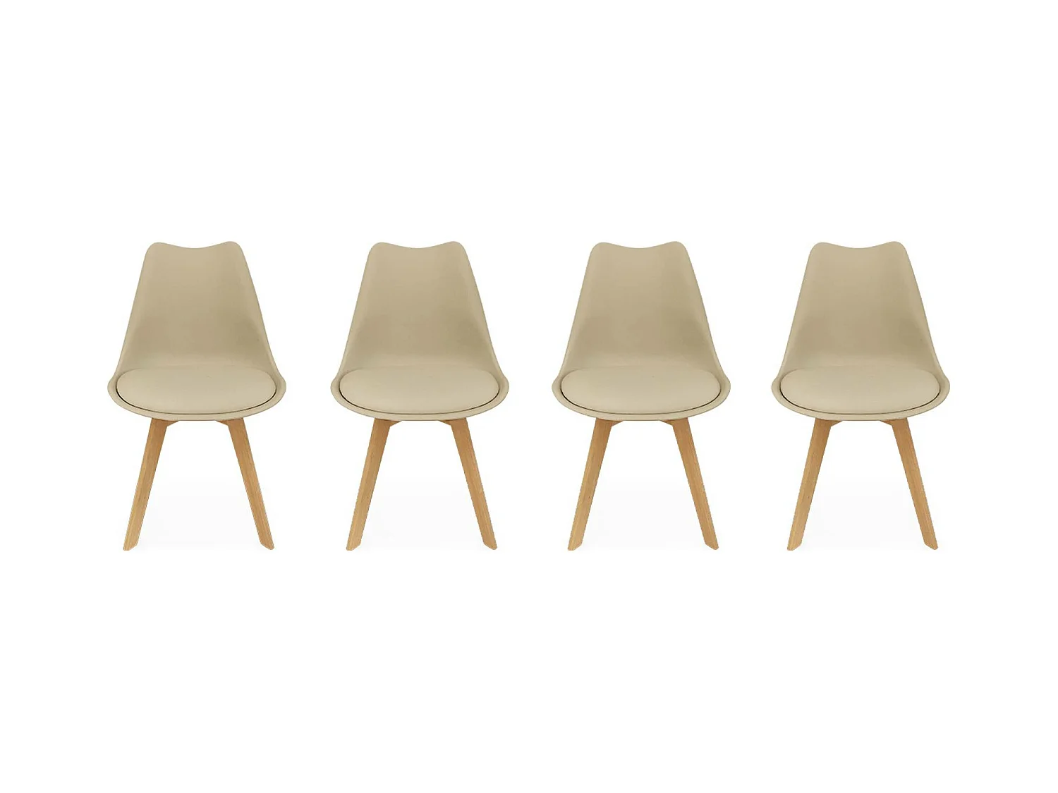 Silla escandinava con patas de madera de haya, set de 4 cappucino