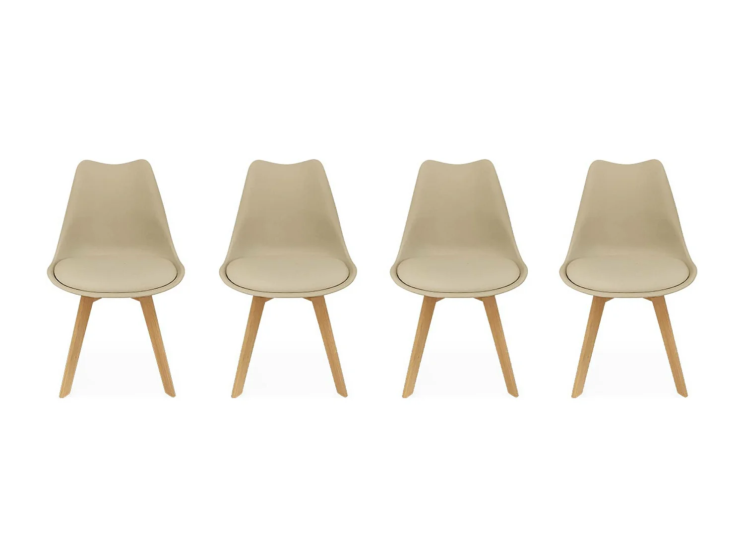 Set 4 sedie scandinave imbottite, gambe in legno , cappuccino