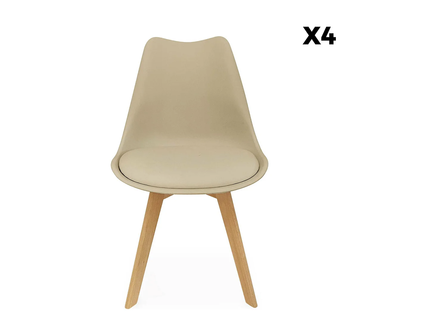 Set 4 sedie scandinave imbottite, gambe in legno , cappuccino