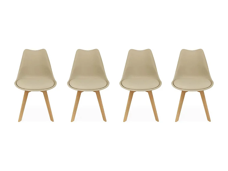 Lot de 4 chaises scandinaves. pieds bois de hêtre. chaise 1 place. cappucinno