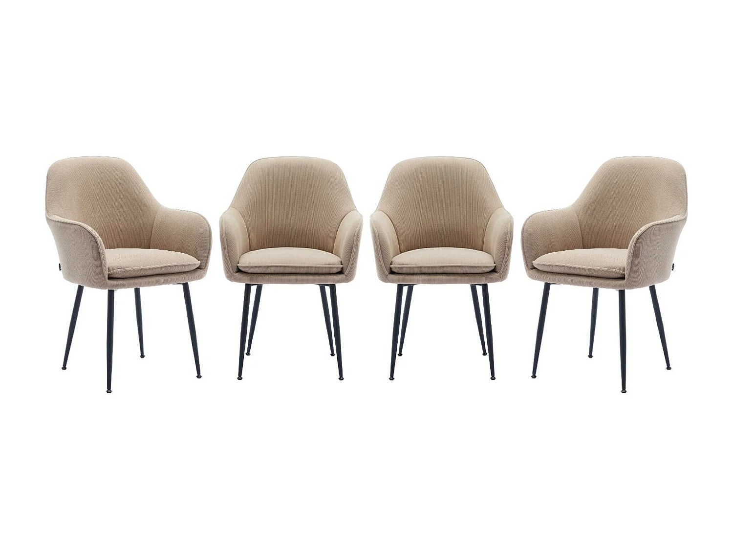 Lot de 4 fauteuils en velours côtelé beige et pieds en métal noir mat. L 57 x P 59 x H 84.5cm