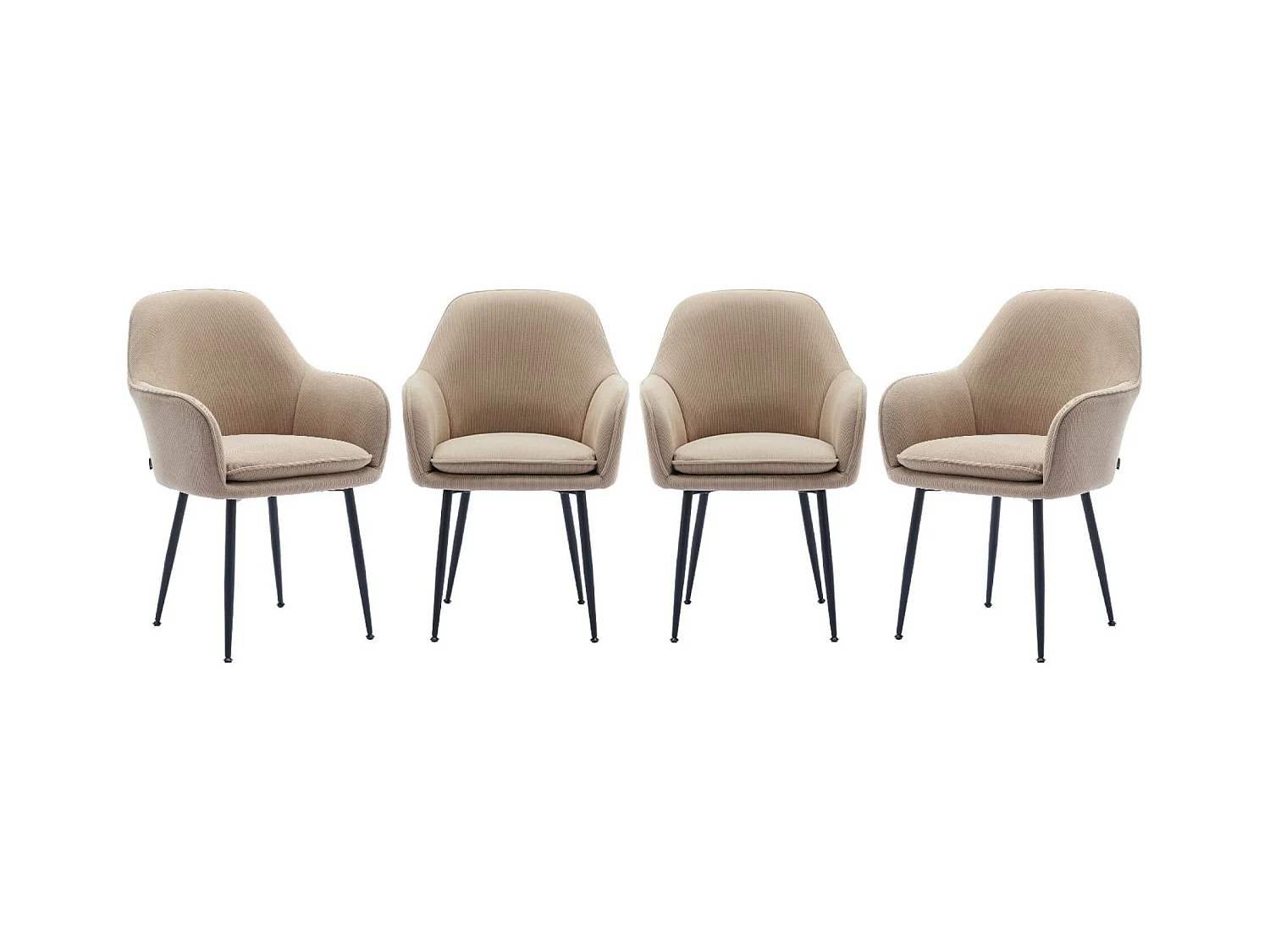 Lot de 4 fauteuils en velours côtelé beige et pieds en métal noir mat. L 57 x P 59 x H 84.5cm