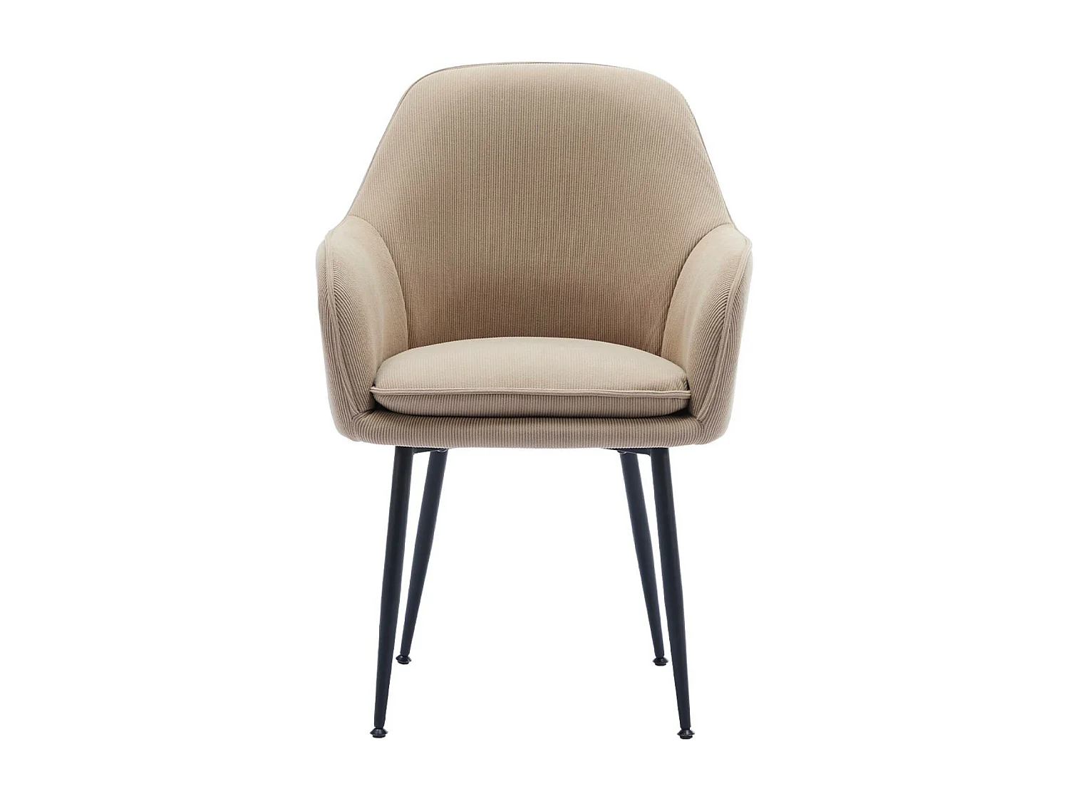 Sillón de terciopelo de canalé y patas de metal negro, set de 4 beige