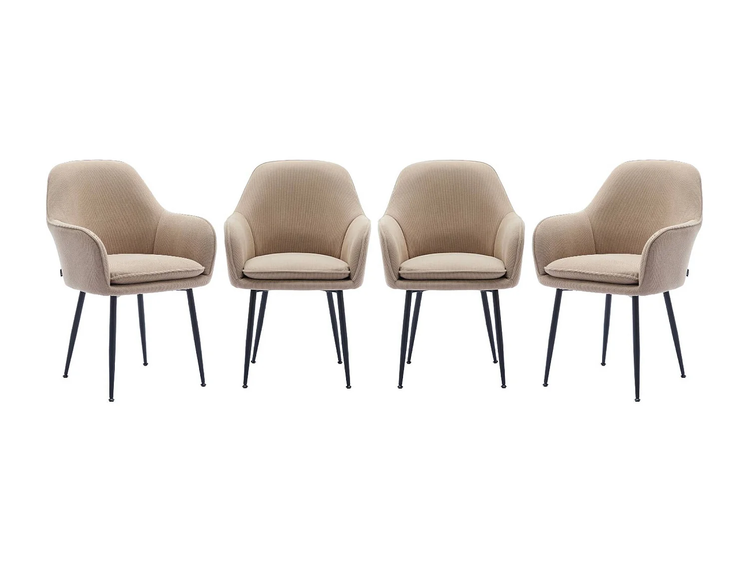 Lot de 4 fauteuils en velours côtelé beige et pieds en métal noir mat. L 57 x P 59 x H 84.5cm
