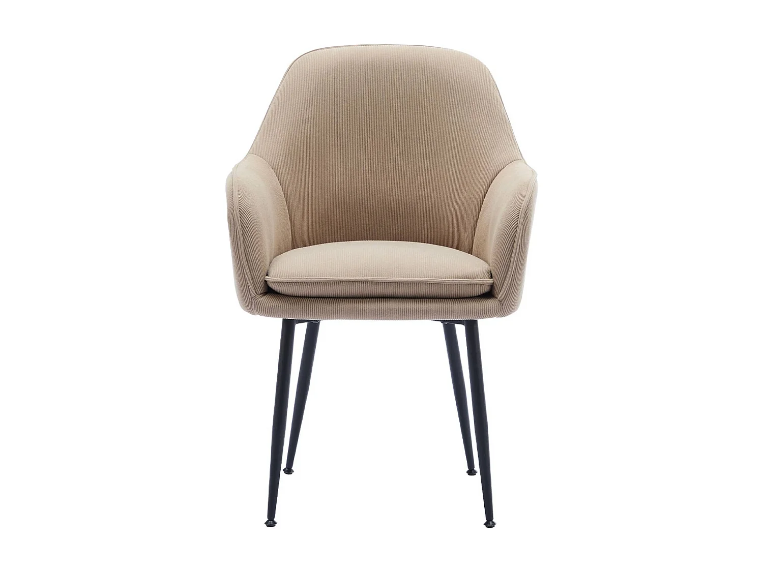 Lot de 4 fauteuils en velours côtelé beige et pieds en métal noir mat. L 57 x P 59 x H 84.5cm