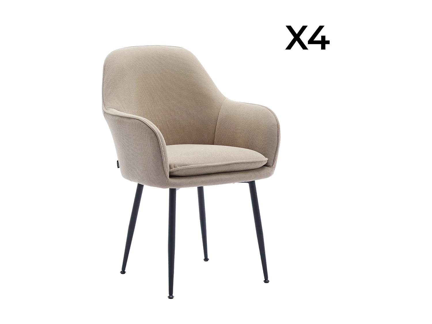 Lot de 4 fauteuils en velours côtelé beige et pieds en métal noir mat. L 57 x P 59 x H 84.5cm