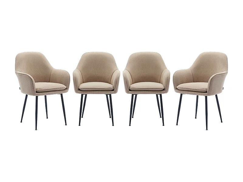 Lot de 4 fauteuils en velours côtelé beige et pieds en métal noir mat. L 57 x P 59 x H 84.5cm