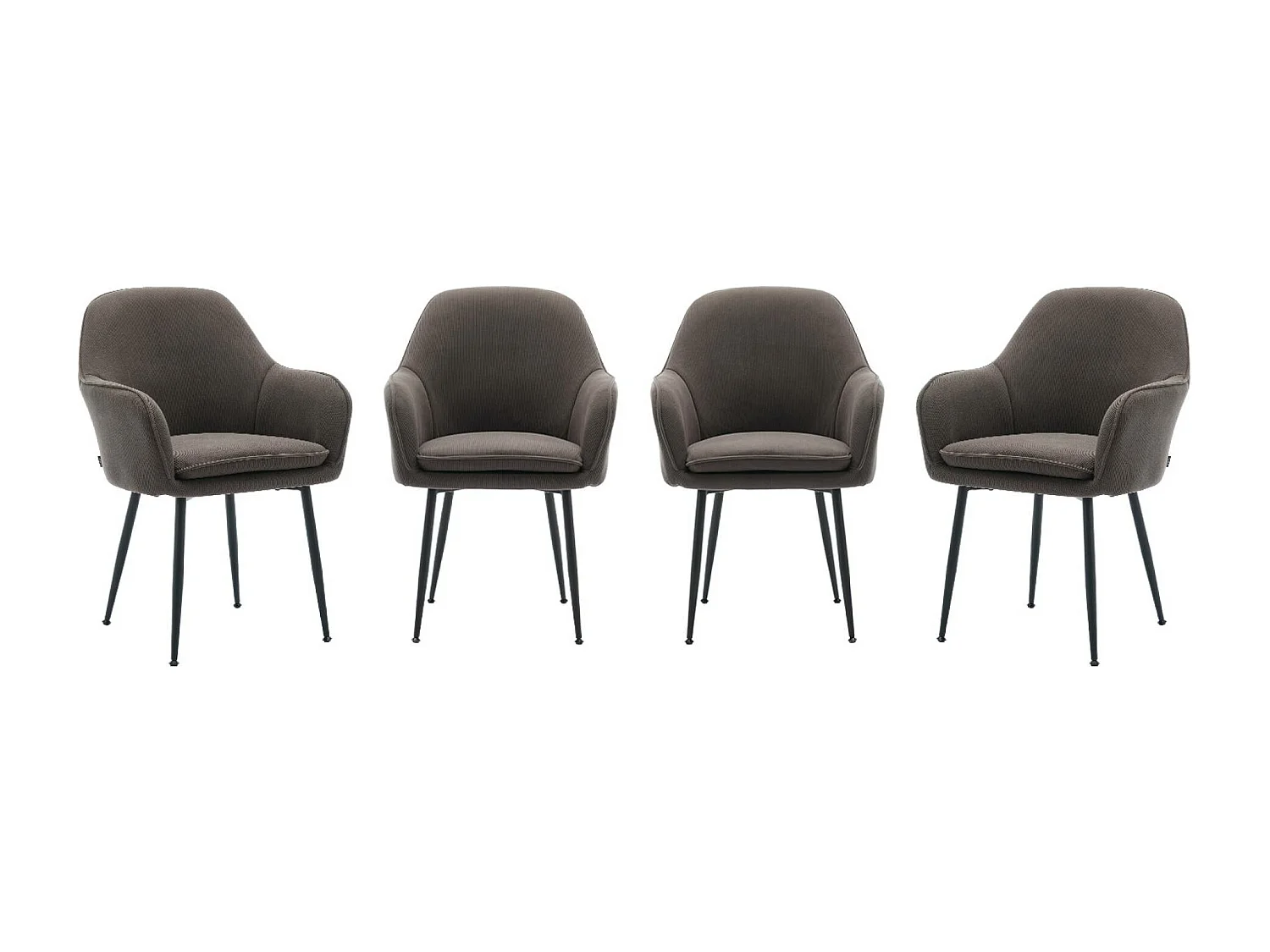 Set di 4 poltrone in velluto a coste con gambe in metallo nero opaco,