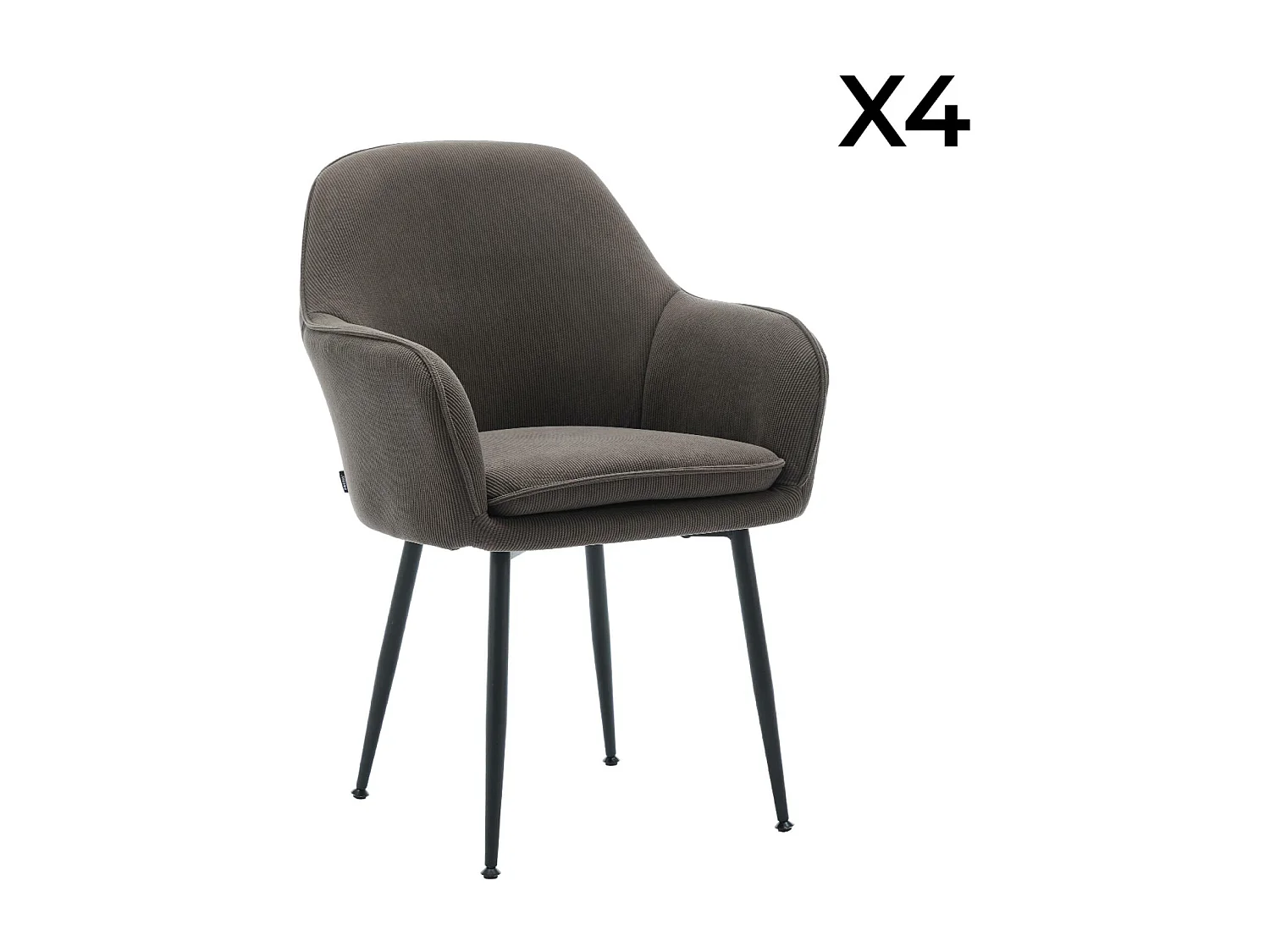 Set di 4 poltrone in velluto a coste con gambe in metallo nero opaco,