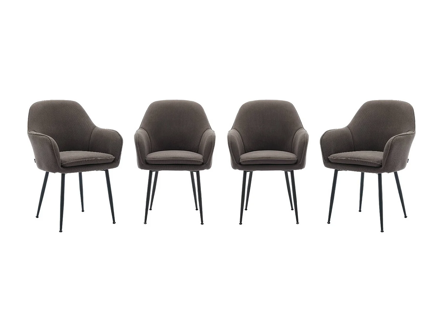 Lot de 4 fauteuils en velours côtelé gris foncé et pieds en métal noir mat. L 57 x P 59 x H 84.5cm