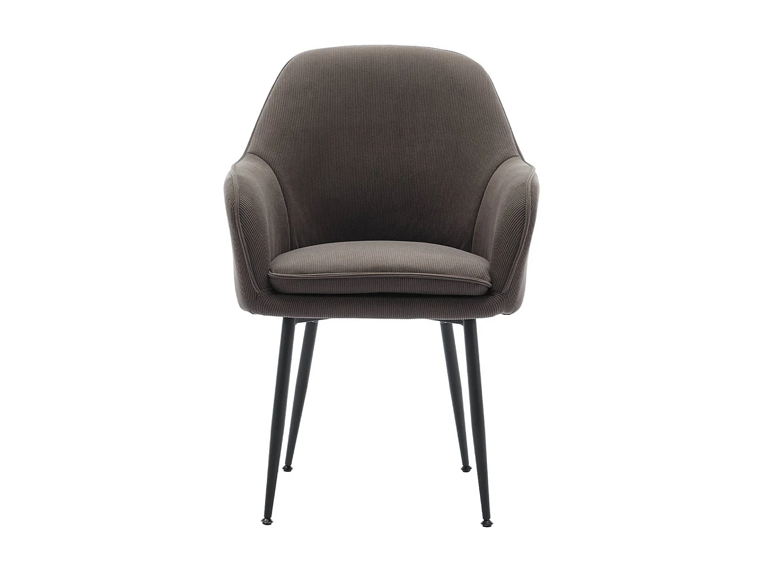 Lot de 4 fauteuils en velours côtelé gris foncé et pieds en métal noir mat. L 57 x P 59 x H 84.5cm