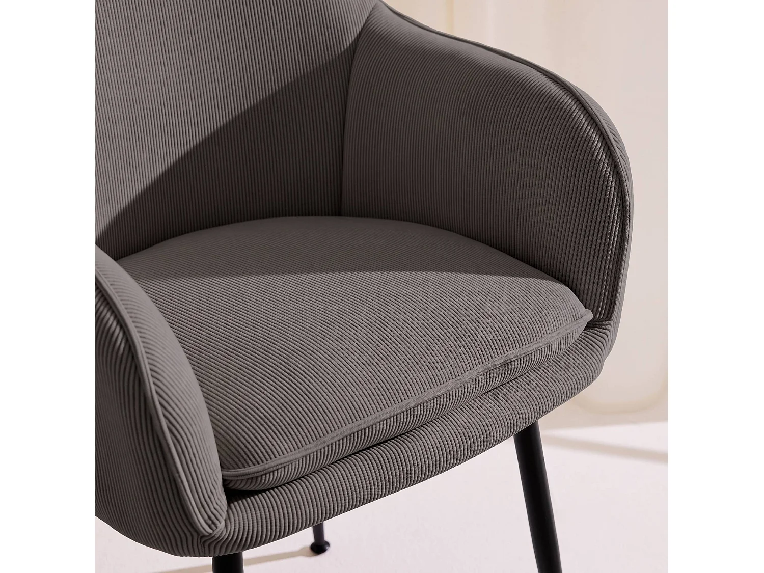 Set 4 poltrone in velluto a coste con gambe in metallo, Shella velluto, Grigio scuro, 57x59x84.5 cm