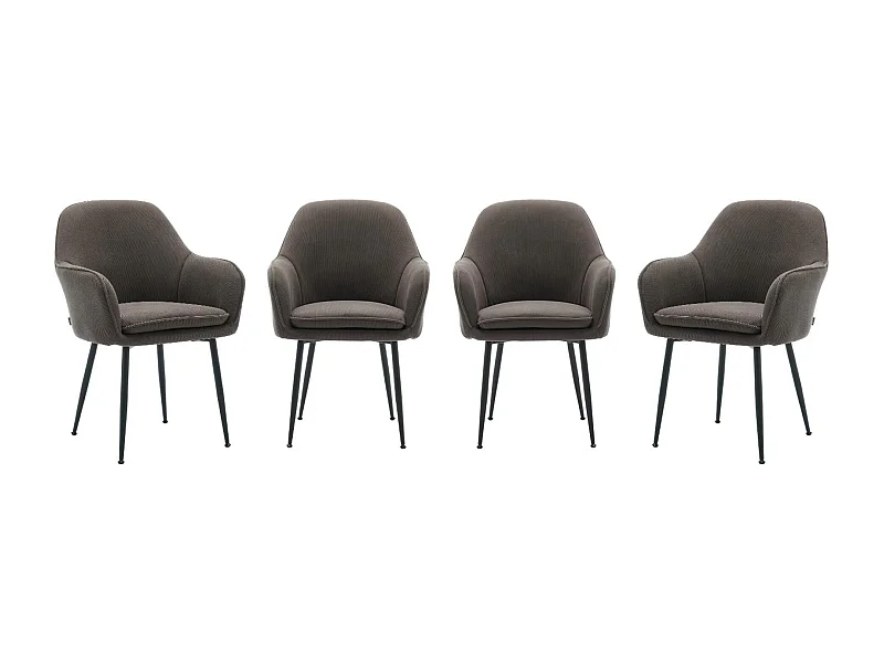 Lot de 4 fauteuils en velours côtelé gris foncé et pieds en métal noir mat. L 57 x P 59 x H 84.5cm