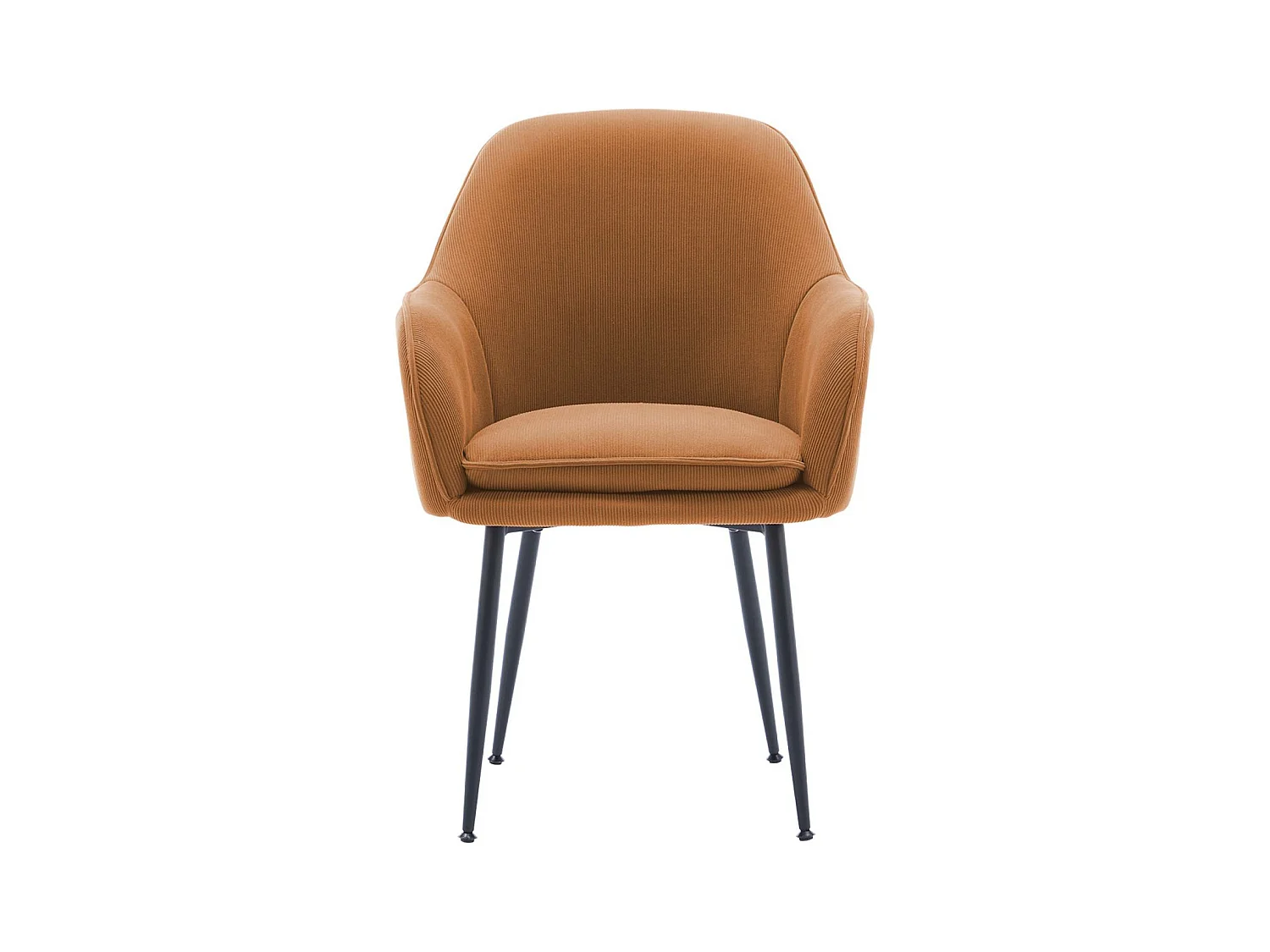 Lot de 4 fauteuils en velours côtelé camel et pieds en métal noir mat. L 57 x P 59 x H 84.5cm