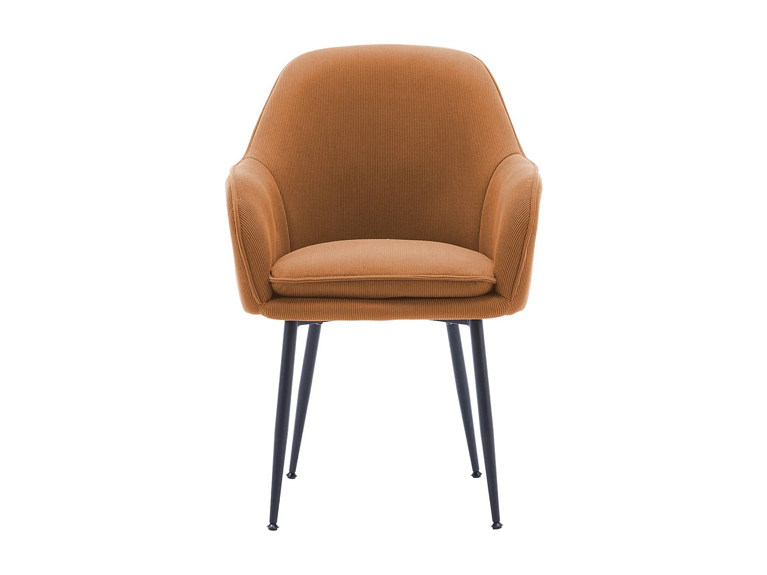 Lot de 4 fauteuils en velours côtelé camel et pieds en métal noir mat. L 57 x P 59 x H 84.5cm