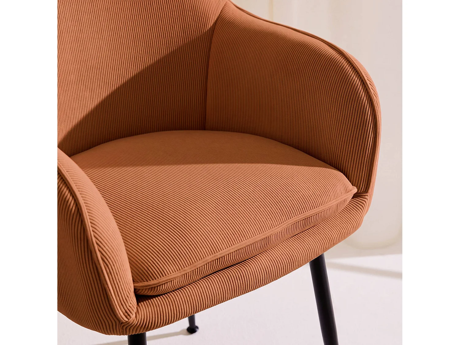 Set 4 poltrone in velluto a coste con gambe in metallo, Shella velluto, Camel, 57x59x84.5 cm