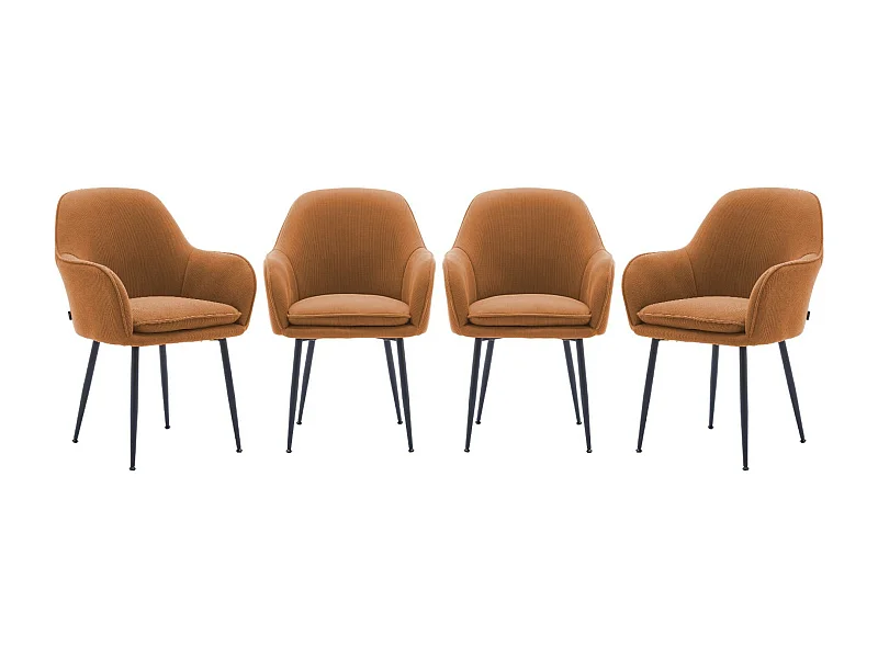 Lot de 4 fauteuils en velours côtelé camel et pieds en métal noir mat. L 57 x P 59 x H 84.5cm