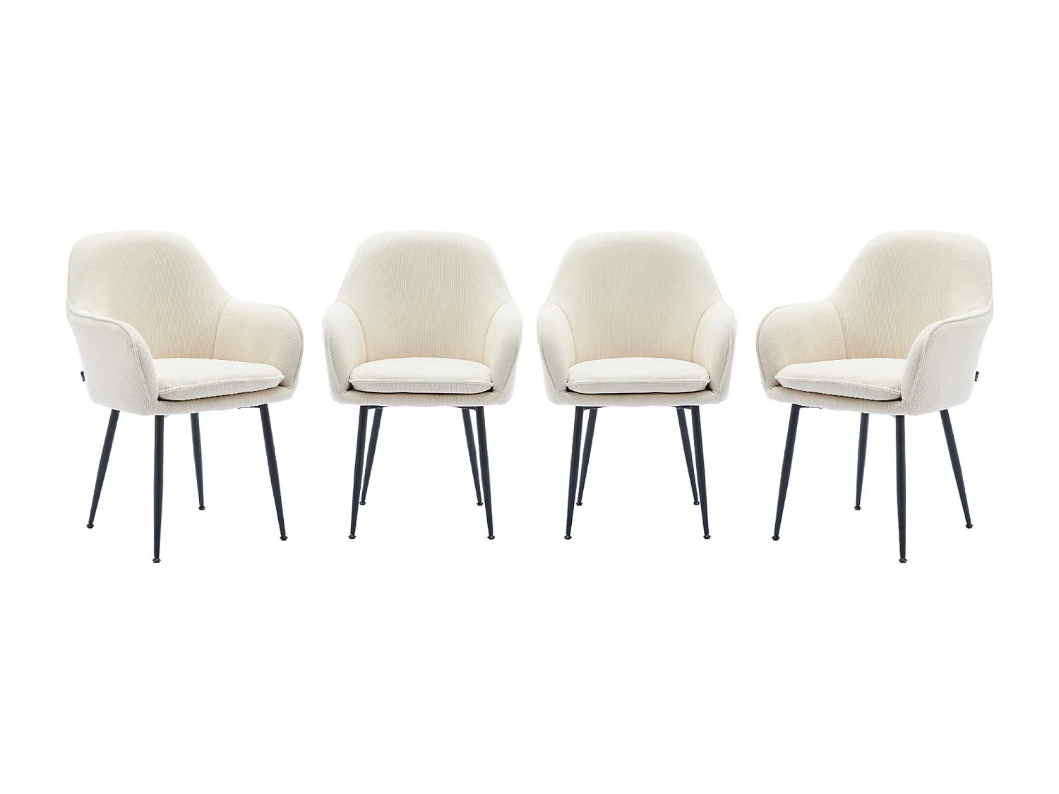 Set di 4 poltrone in velluto a coste con gambe in metallo nero opaco,