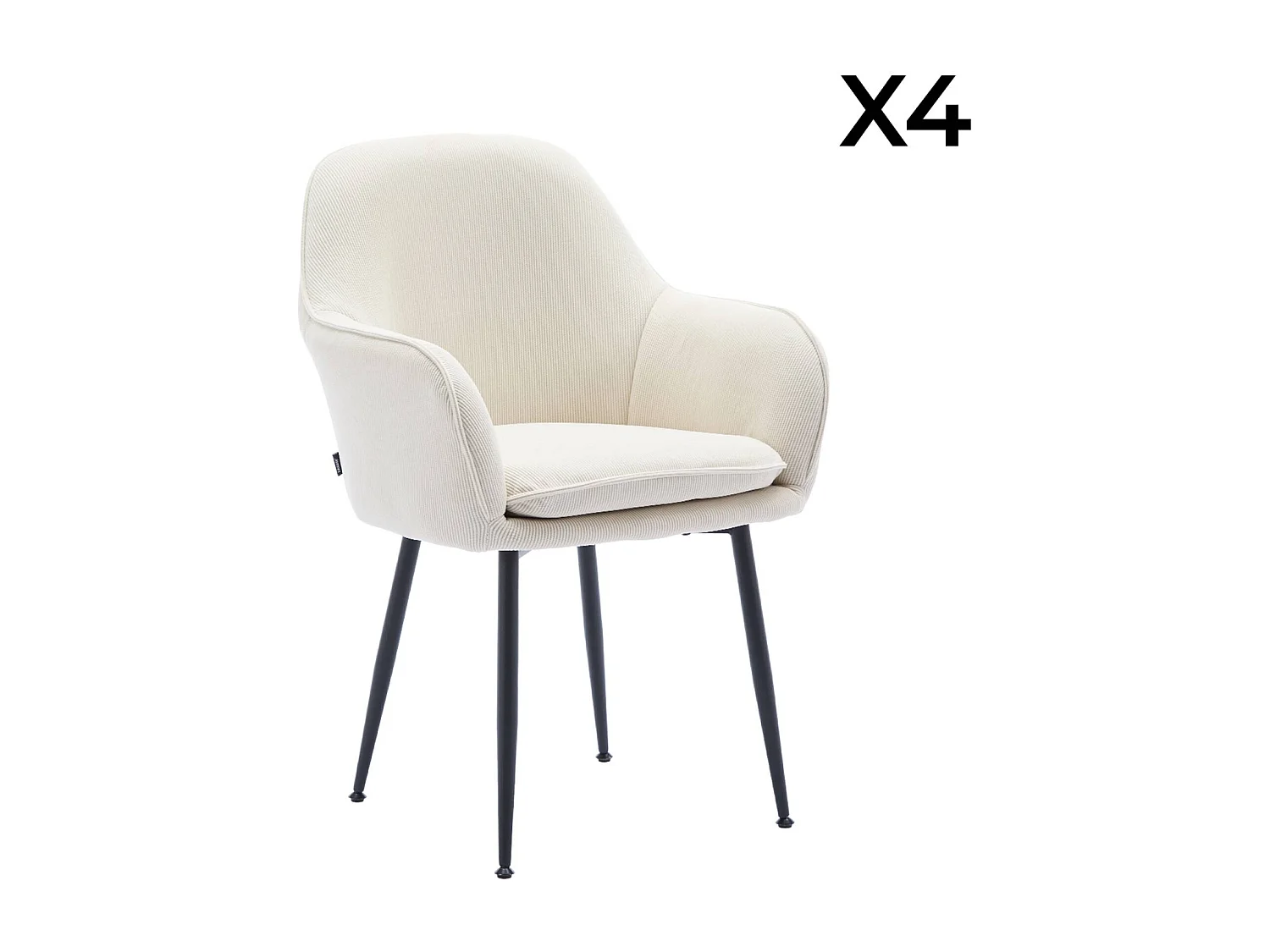 Set di 4 poltrone in velluto a coste con gambe in metallo nero opaco,