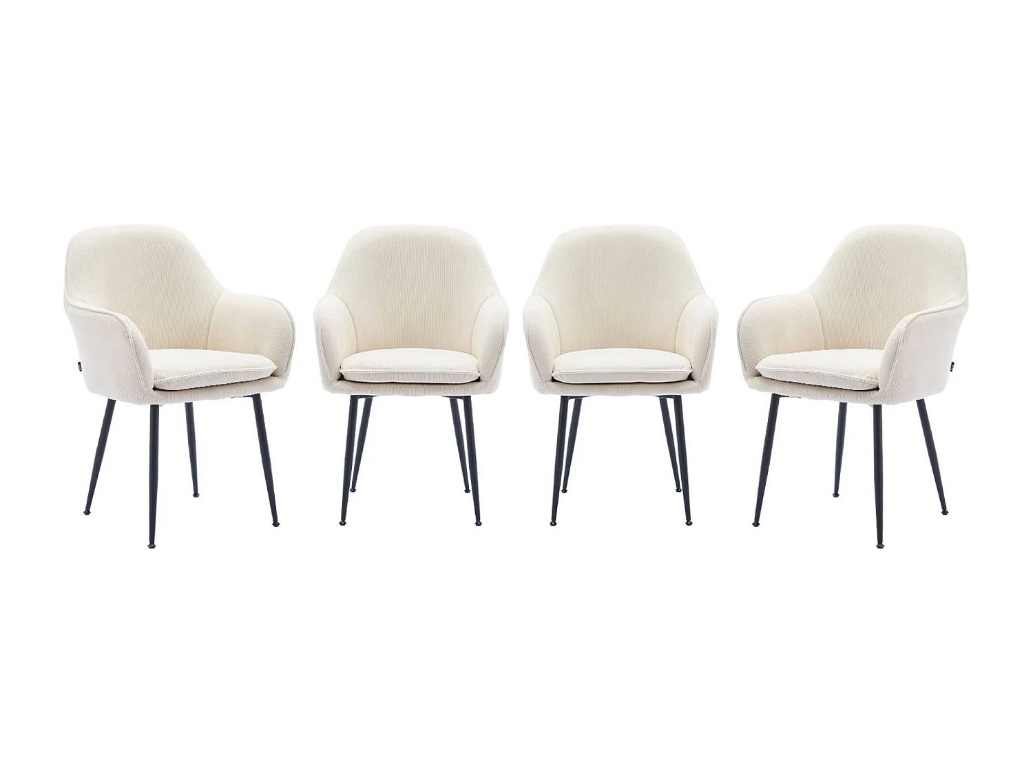 Lot de 4 fauteuils en velours côtelé blanc cassé et pieds en métal noir mat. L 57 x P 59 x H 84.5cm