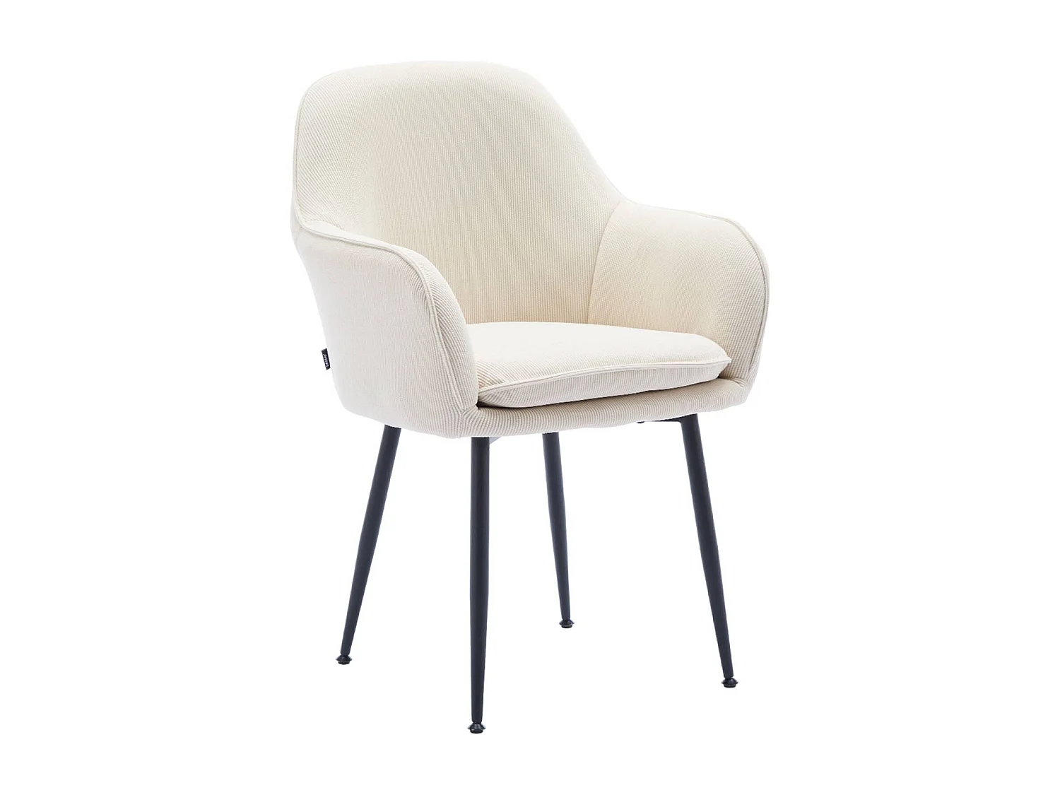 Lot de 4 fauteuils en velours côtelé blanc cassé et pieds en métal noir mat. L 57 x P 59 x H 84.5cm