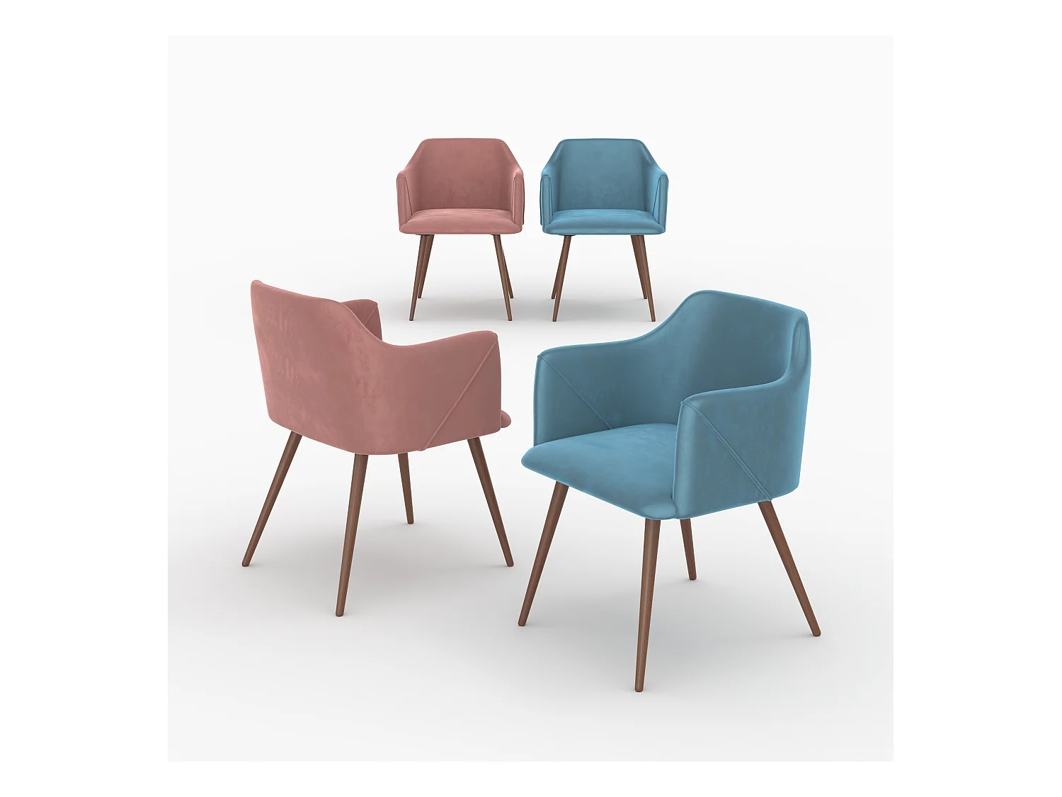 Pack 4 chaises en velours bleu et rose - Daisy