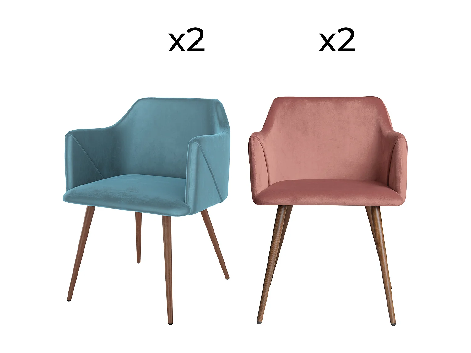 Pack de 4 sillas de terciopelo azul y rosa - Daisy