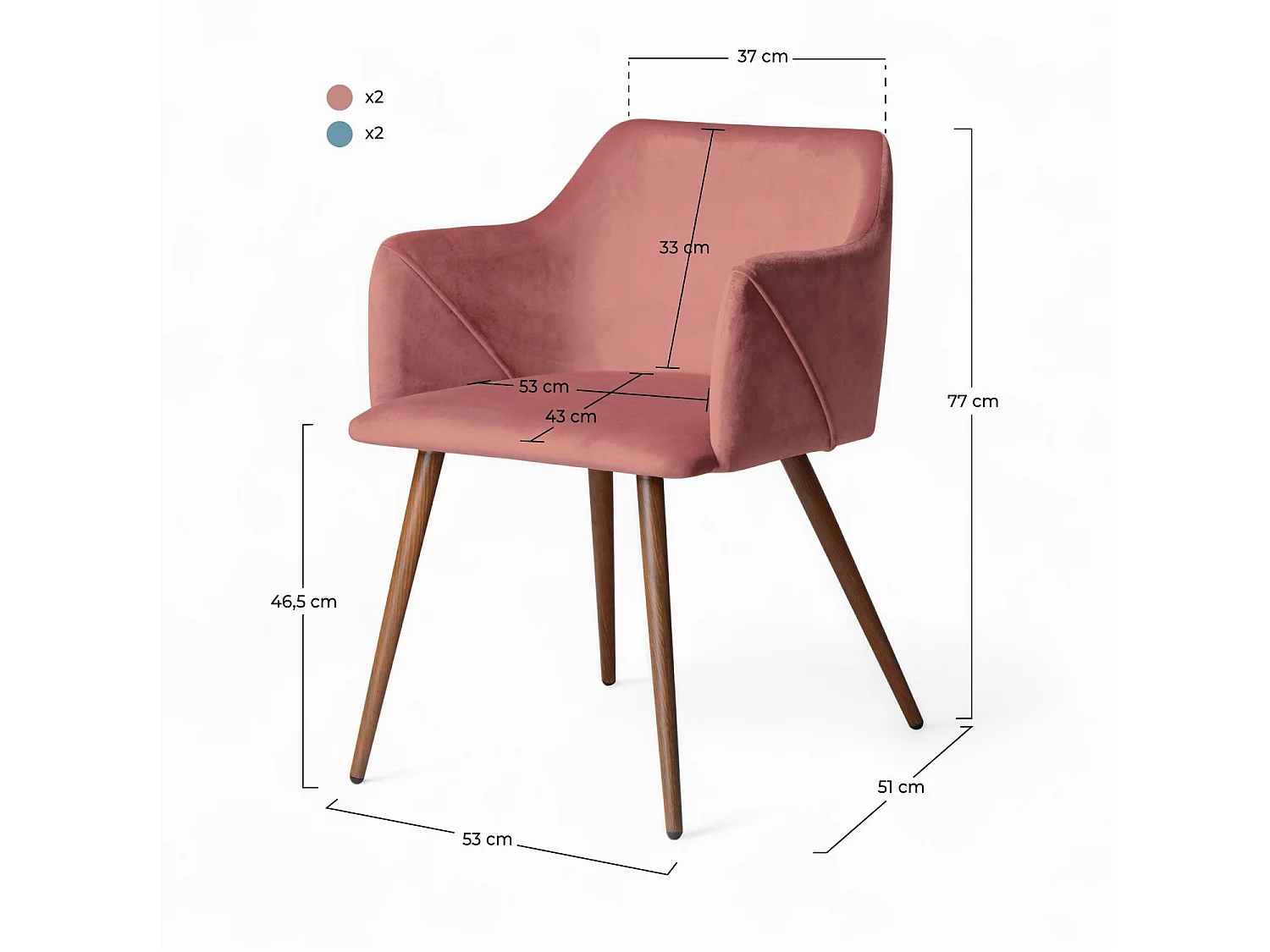 Pack de 4 sillas de terciopelo azul y rosa - Daisy