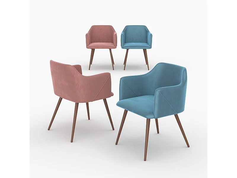 Pack de 4 sillas de terciopelo azul y rosa - Daisy