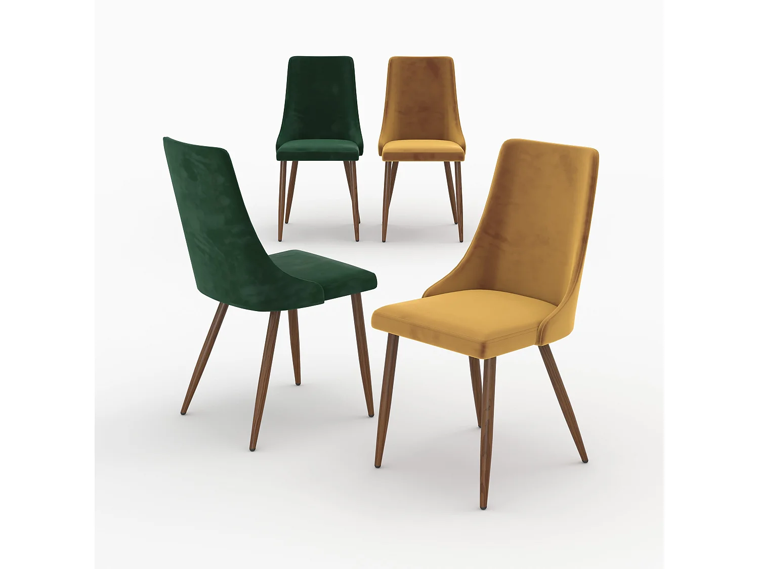 Pack de 4 sillas de terciopelo amarillo y verde - Vinni