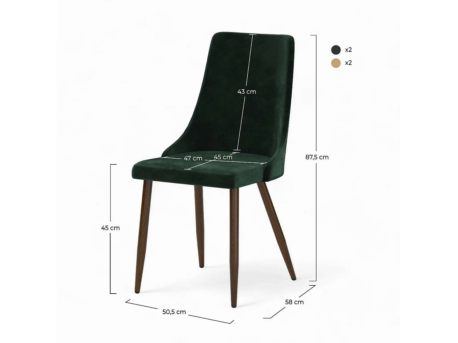 Pack de 4 sillas de terciopelo amarillo y verde - Vinni
