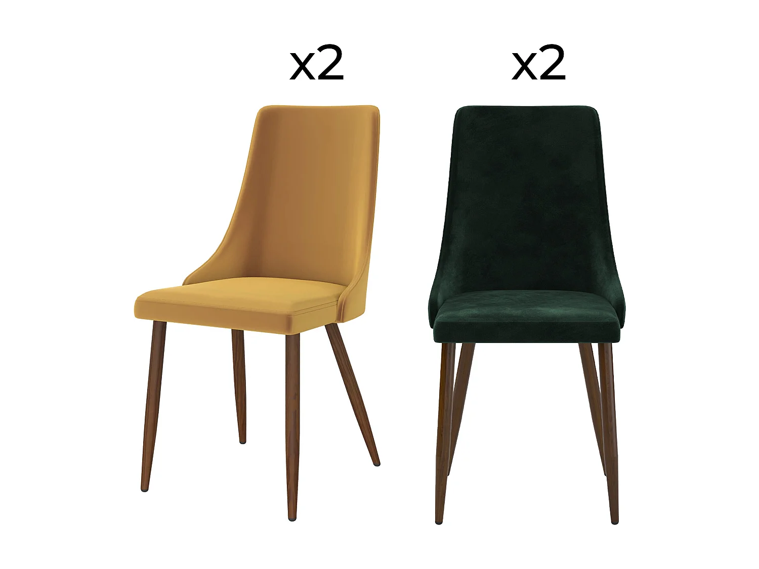 Pack de 4 sillas de terciopelo amarillo y verde - Vinni