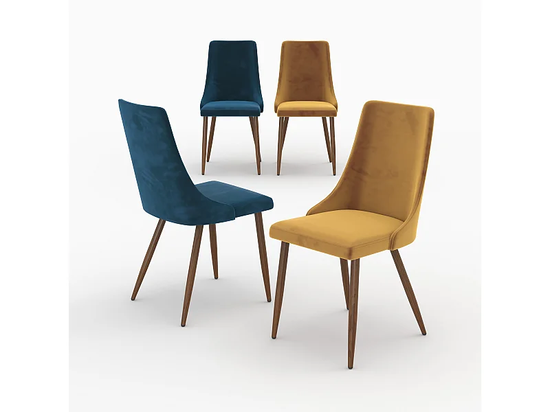 Set di 4 sedie in velluto blu e giallo - Vinni