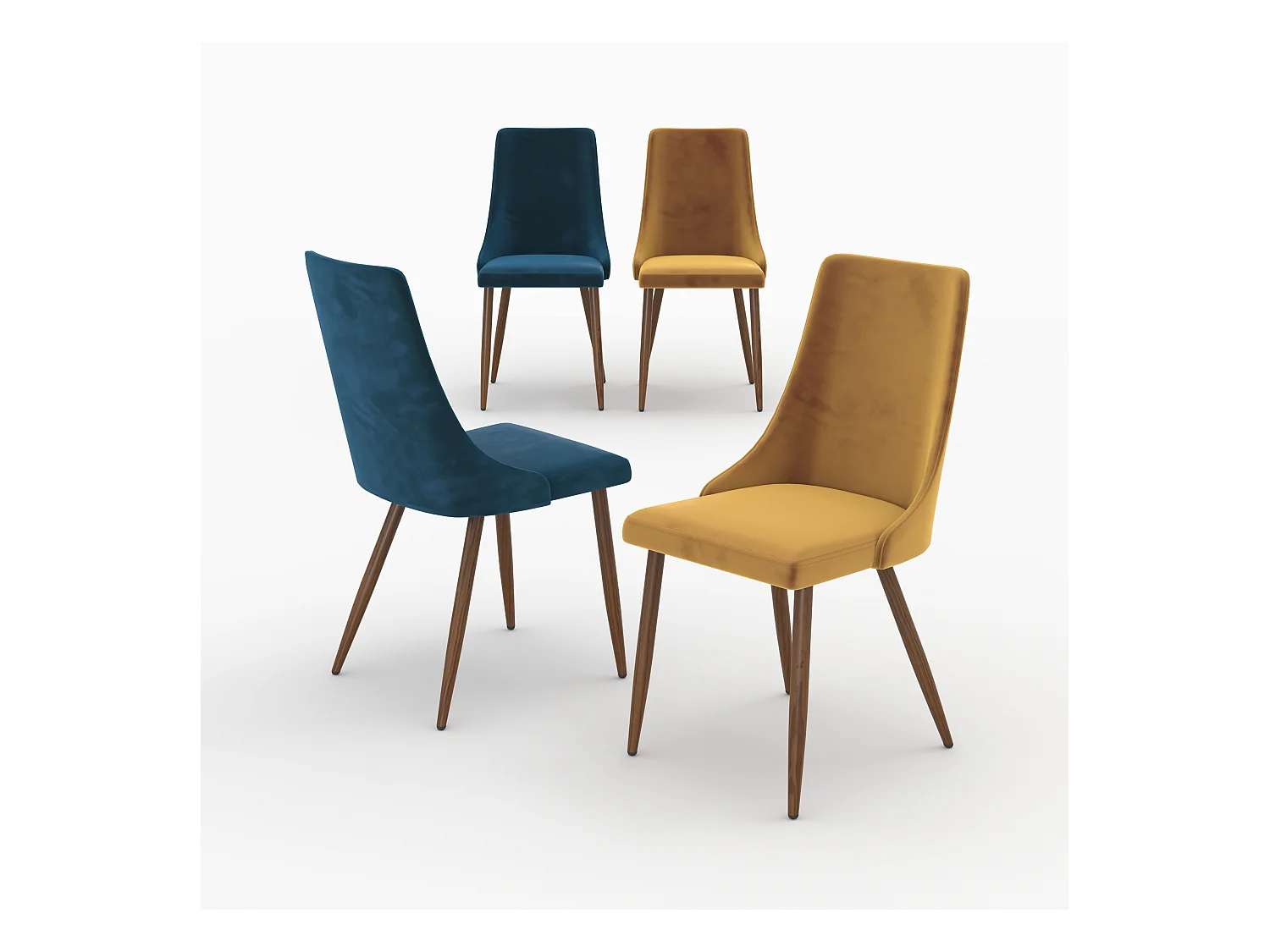Pack 4 chaises en velours bleu et jaune - Vinni