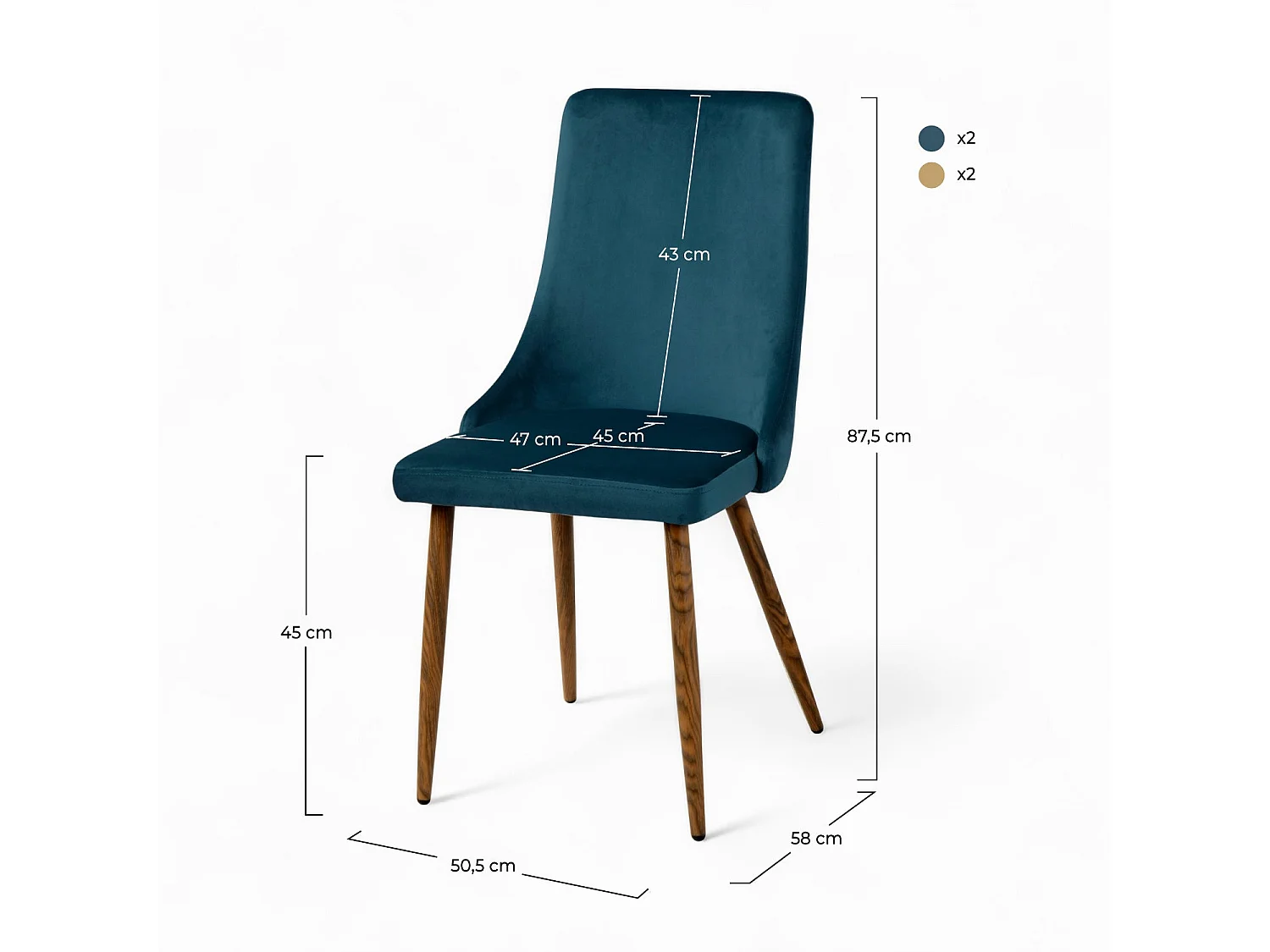 Pack de 4 sillas de terciopelo azul y amarillo - Vinni