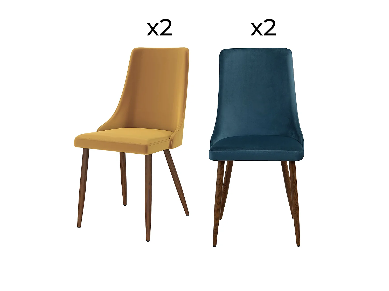 Pack de 4 sillas de terciopelo azul y amarillo - Vinni