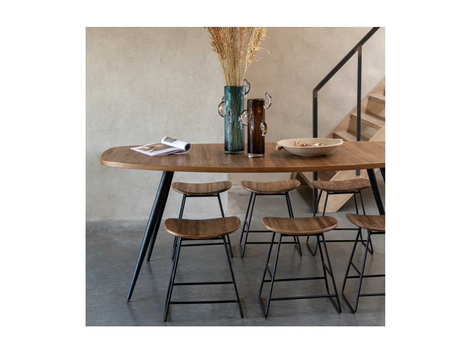 Tabourets en teck recyclé brossé et en métal (lot de 2) - DILI