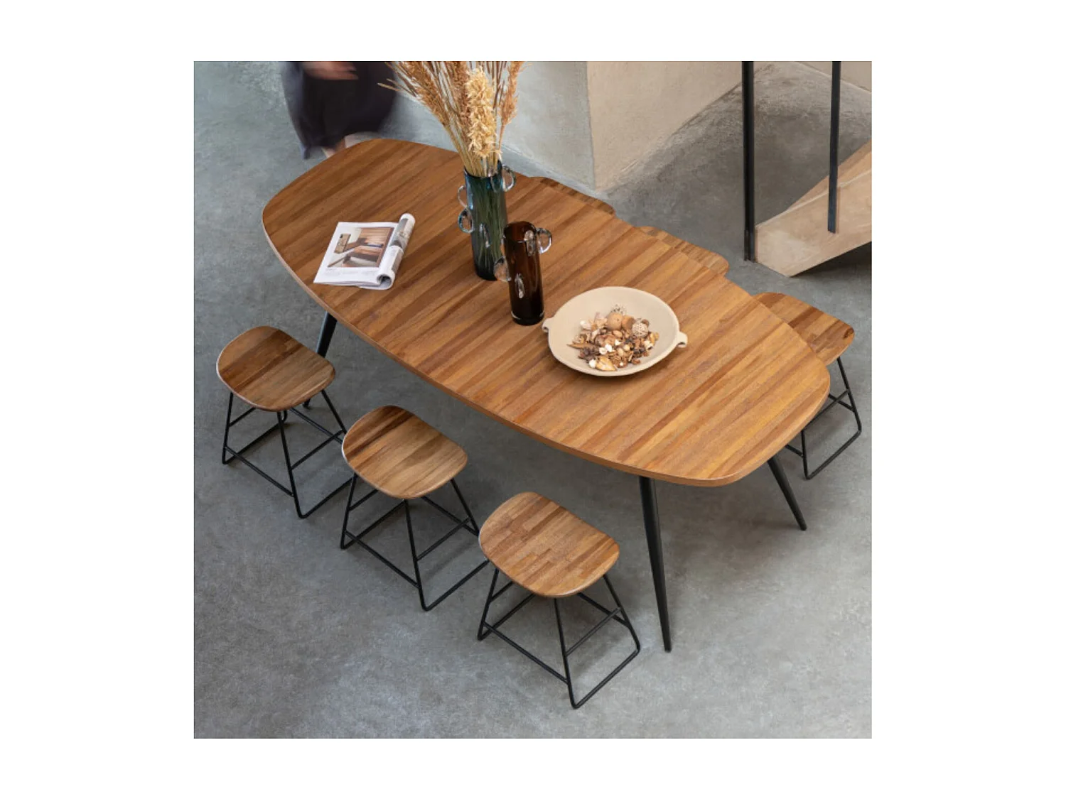 Tabourets en teck recyclé brossé et en métal (lot de 2) - DILI