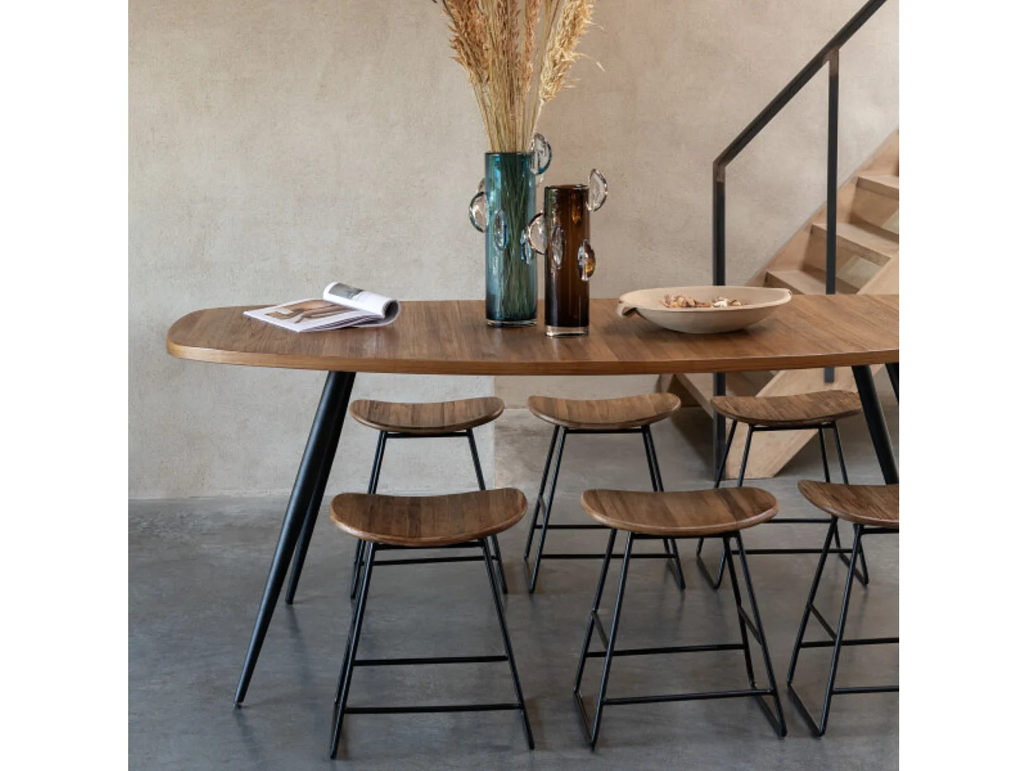 Tabourets en teck recyclé brossé et en métal (lot de 2) - DILI